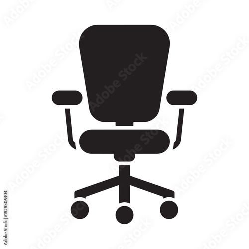 Simple black silhouette of an office chair with armrests and a five star base