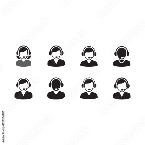 Four sets of customer service representative icons in varying shades of black