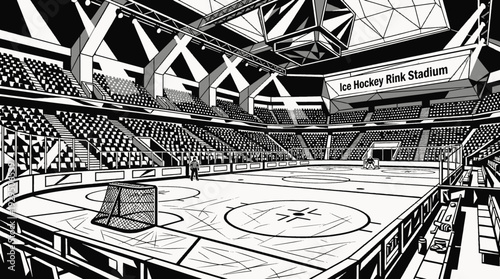 ice hockey rink in a stadium representing professional winter sport competition and team activity