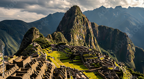 Ancient Inca Stone Ruins of Machu Picchu in the Andes Mountains