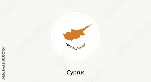 Official flag of the republic of cyprus featuring the copper colored map of the island above two green olive branches in a circular emblem.