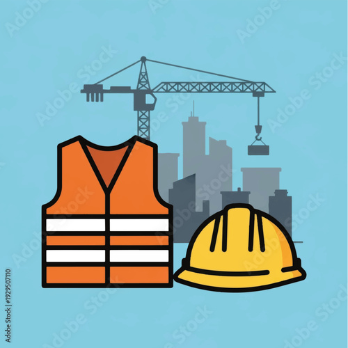 Construction Vest and Hard Hat Illustration.