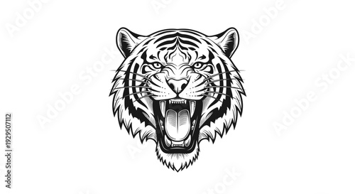 Black and White Tiger Head Illustration.