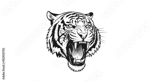 Black and White Tiger Head Illustration.
