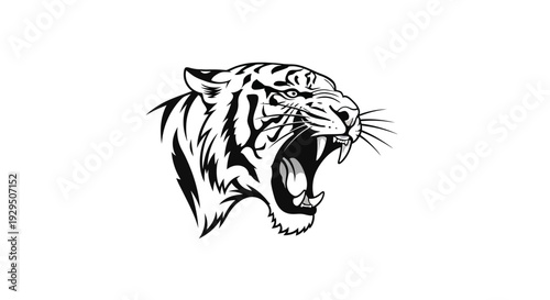 Black and White Tiger Head Illustration.