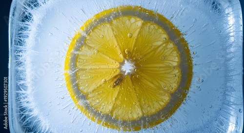 Frozen Lemon Slice in Ice Block