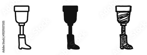 Prosthetic Leg Icon Set - Outline, Solid, and Hand-drawn Styles for Medical, Disability, and Bionic Themes