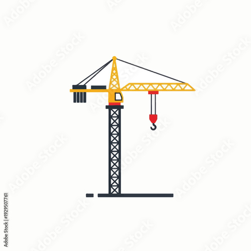 Yellow Tower Crane with Red Hook.
