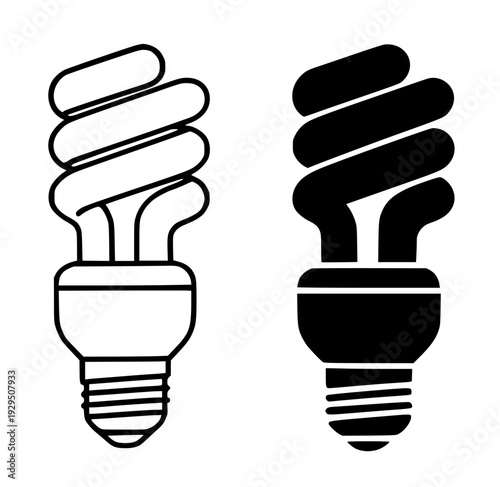 Light bulb illustration icon in outline and silhouette design