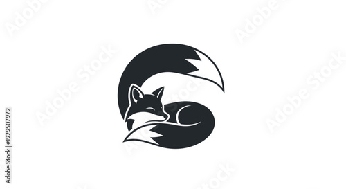 Curled Up Fox Logo Design Element.