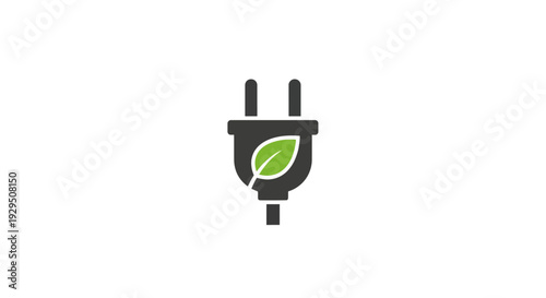 Electric Plug with Green Leaf Symbol.