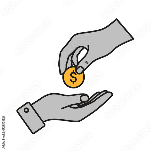 Hands Exchange with Coin in Simple Cartoon Gesture
