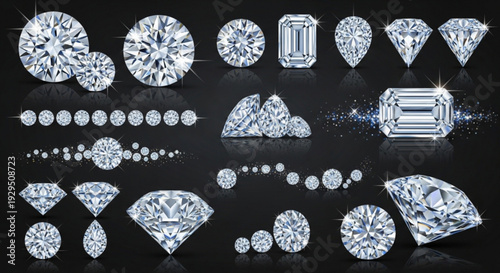 Luxury diamonds collection in various cuts and sizes sparkling