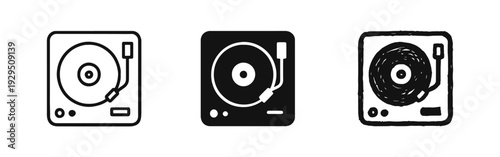 Turntable Record Player Icon Set for Music and DJ Culture