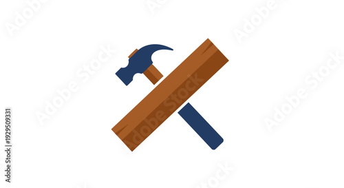 Hammer and Wooden Plank Crossed Tools.