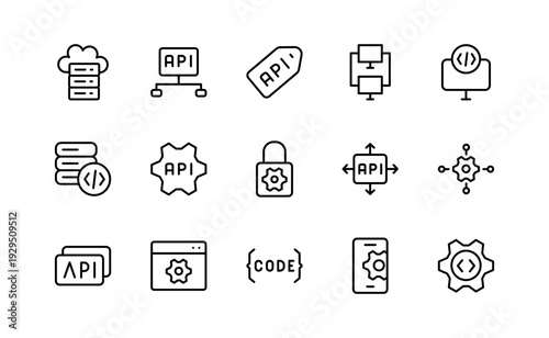 API Integration line icon collection. Data exchange, automation, application programming interface, developer tools icon vector