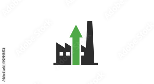 Industrial Factory with Green Arrow Up.