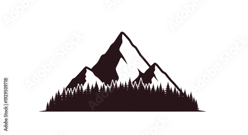 Mountain Peaks Silhouette with Trees Illustration.