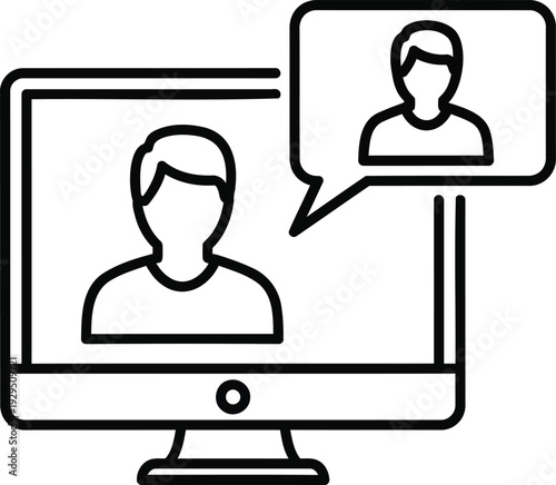 Online Video Call and Virtual Meeting Line Icon Vector Illustration