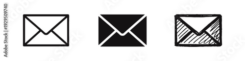 Envelope Icon Set: Mail and Message Symbols in Outline, Solid, and Hand-Drawn Styles for Communication