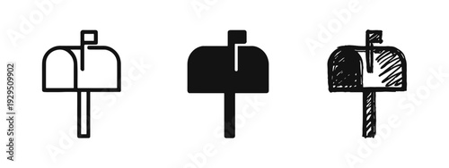 Mailbox Icon Set: Communication and Post Delivery Symbols in Outline, Solid, and Hand-Drawn Styles