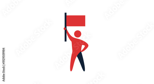 Red Human Figure Holding Rectangular Flag.