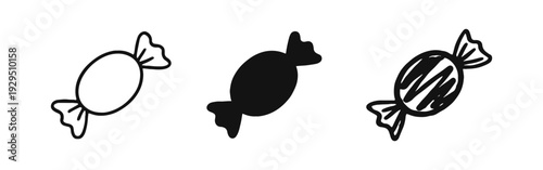 Wrapped Candy Icon Set: Sweets and Confectionery Symbols in Outline, Solid, and Hand-Drawn Styles