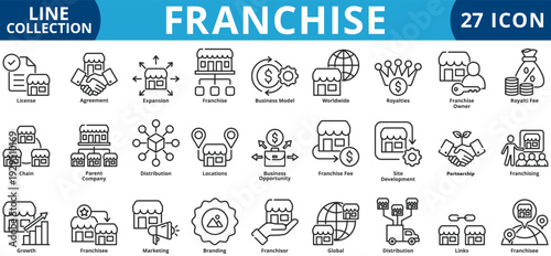 Franchise icon set outline style icon set collection vector illustration