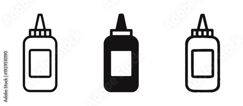 Squeeze Bottle Icon Set: Ketchup, Mustard, or Glue Dispenser Vector Illustration