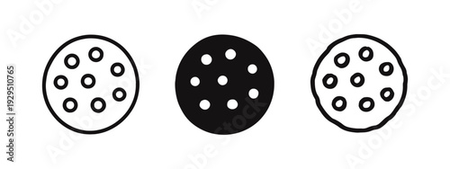 Chocolate Chip Cookie Icon Set: Sweet Snack and Bakery Dessert Vector Illustration