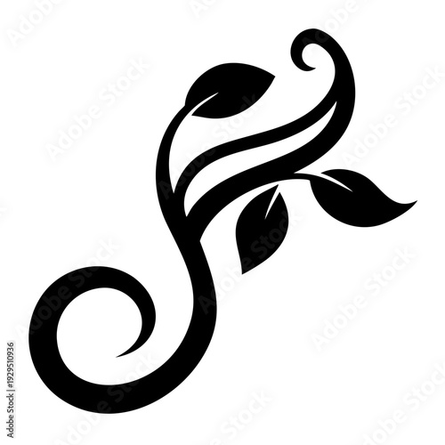 Wallpaper Mural Black silhouette of a decorative vine with leaves, elegant swirl design, organic natural pattern Torontodigital.ca