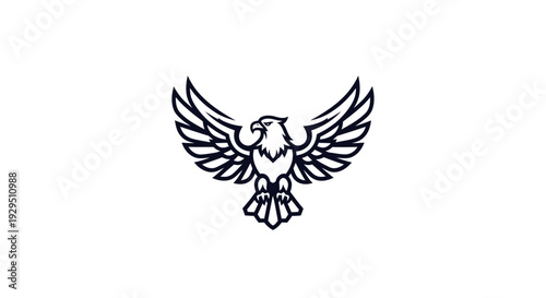 Black and white eagle illustration flying.