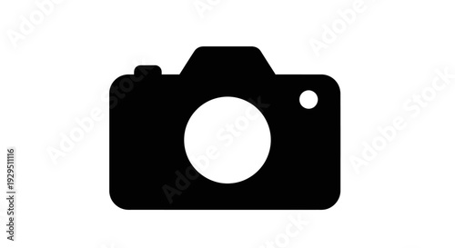 Black Camera Icon on White Background.