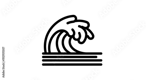 Black line wave icon symbol.