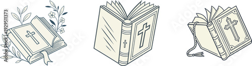 Minimalist Vector Illustration Bundle  of Open Book with Cross