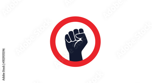 Black raised fist in red circle.