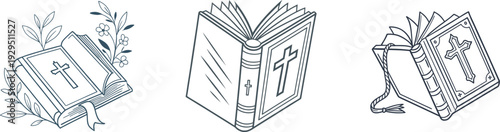 Minimalist Vector Illustration Bundle  of Open Book with Cross