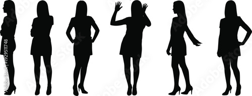 Set of black silhouettes showing people sitting on chairs, various poses including resting, thinking, depressed, and waving, isolated on white background, vector illustration, flat design.