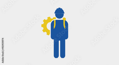 Blue Silhouette Worker with Yellow Gear.