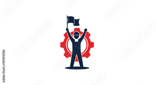 Businessman Celebrating with Flag Raised High.