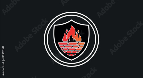 Graphic icon symbolizing cybersecurity firewall protection with fire and brick motif