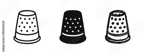 Sewing Thimble Icon Set in Outline, Solid, and Hand Drawn Styles on White Background