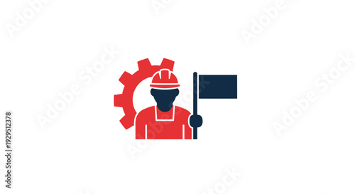 Construction Worker Icon with Cog and Tool.