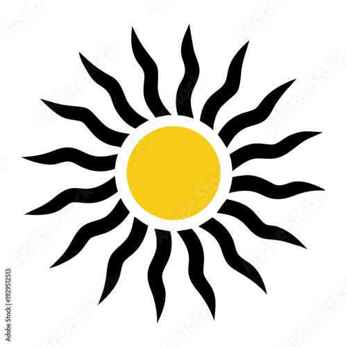Wallpaper Mural Black and yellow sun with wavy rays on transparent background illustration Torontodigital.ca