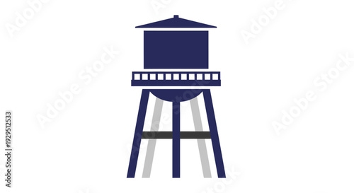 Dark blue water tower structure.