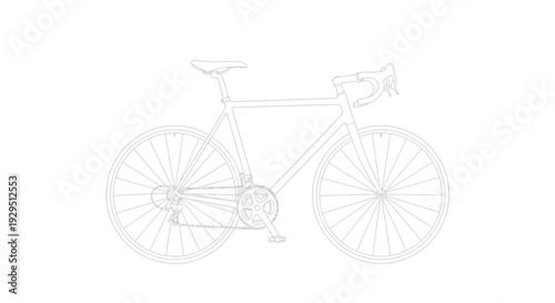 Simple line art drawing of a modern road racing bicycle outline isolated on white