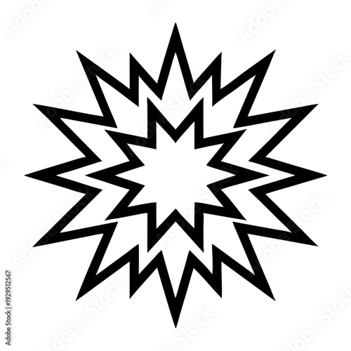 Black and white abstract burst or explosion symbol on transparent background illustration