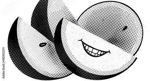 Happy Slices with Halftone Dots, Playful and Delicious Food Art