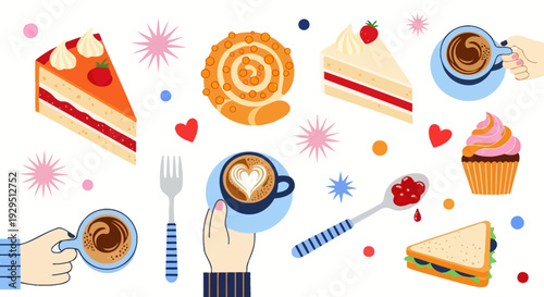 Sweet Treats and Coffee Delights Assortment, Delicious Desserts and Beverages