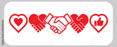Symbol of Trust and Agreement: A collection of heart-shaped symbols depict the concept of agreement with icons of heart and handshake. symbolizing connections, agreements, and support.